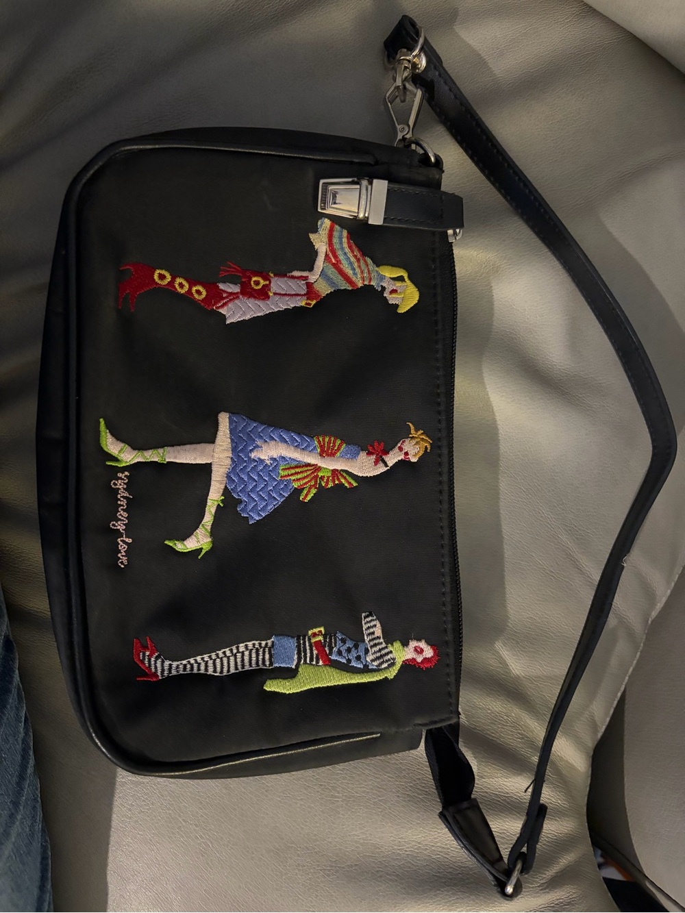Sydney Love Black Crossbody Bag with Colorful Embroidered Figures